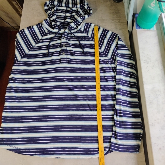 Lucky Brand Striped Henley Hoodie Shirt Mens Large Blue Nautical Casual Comfy - Picture 7 of 9